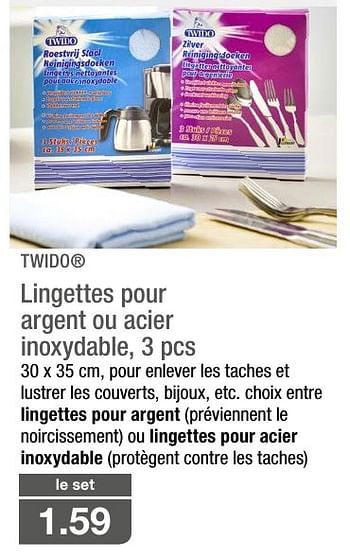 Promoties Lingettes pour argent ou acier inoxydable - Twido - Geldig van 30/11/2016 tot 06/12/2016 bij Aldi