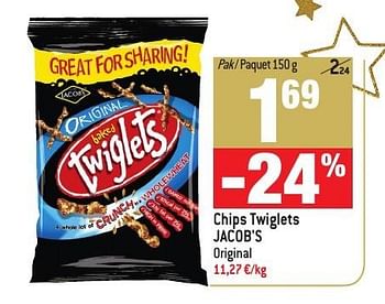 Promoties Chips twiglets jacob`s original - Jacob's - Geldig van 30/11/2016 tot 03/01/2017 bij Match