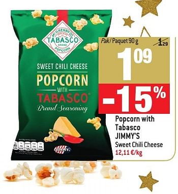 Promoties Popcorn with tabasco jimmy`s sweet chili cheese - Jimmy's - Geldig van 30/11/2016 tot 03/01/2017 bij Match