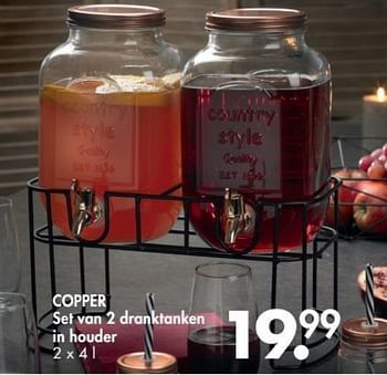 Promoties Copper set van 2 dranktanken in houder - Huismerk - Casa - Geldig van 28/11/2016 tot 01/01/2017 bij Casa