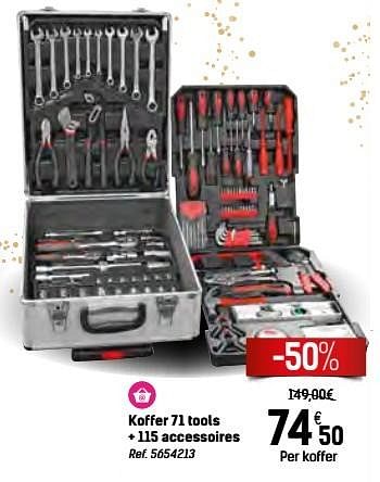Promotions Koffer 71 tools + 115 accessoires - Produit maison - Carrefour  - Valide de 30/11/2016 à 24/12/2016 chez Carrefour
