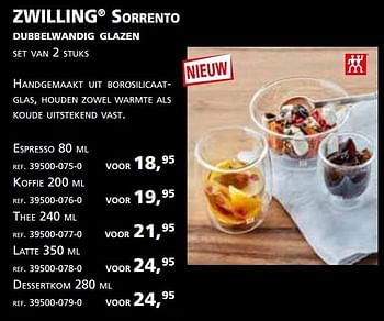 Promoties Sorrento dubbelwandig glazen espresso - Zwilling J.A Henckels - Geldig van 02/12/2016 tot 31/12/2016 bij ShopWillems