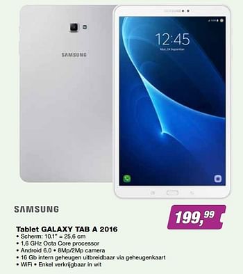 Promoties Samsung tablet galaxy tab a 2016 - Samsung - Geldig van 22/11/2016 tot 31/12/2016 bij ElectronicPartner