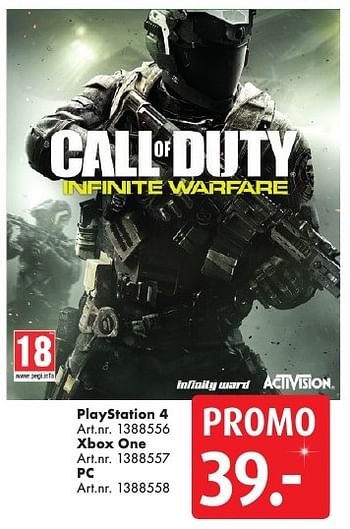 Promotions Playstation 4 call of duty infinite warfare - Activision - Valide de 10/12/2016 à 24/12/2016 chez Bart Smit