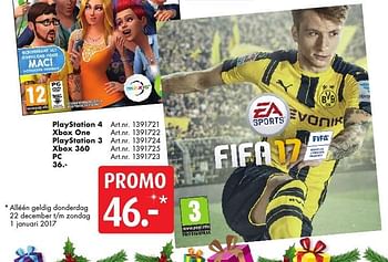 Promoties Playstation 4 fifa 17 - Electronic Arts - Geldig van 10/12/2016 tot 24/12/2016 bij Bart Smit
