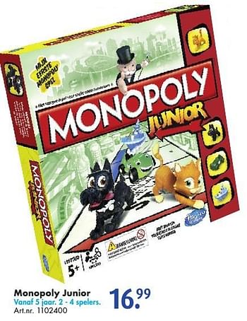 Promoties Monopoly junior - Hasbro - Geldig van 10/12/2016 tot 24/12/2016 bij Bart Smit