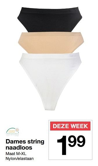 Promoties Dames string naadloos - Huismerk - Zeeman  - Geldig van 24/12/2016 tot 30/12/2016 bij Zeeman
