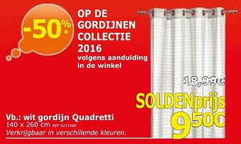 Promoties Wit gordijn quadretti - Huismerk - BricoPlanit - Geldig van 03/01/2017 tot 23/01/2017 bij BricoPlanit