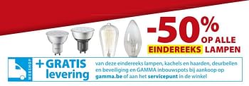 Promotions -50% op alle eindereeks lampen - Produit maison - Gamma - Valide de 04/01/2017 à 16/01/2017 chez Gamma