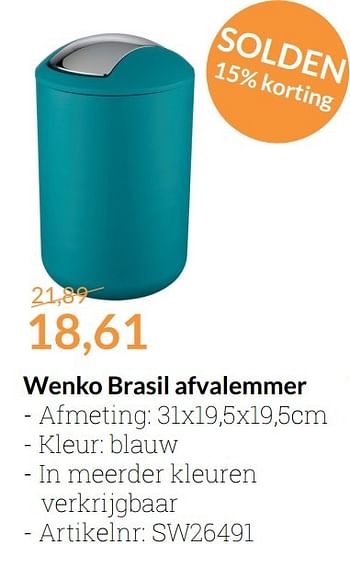 Promotions Wenko brasil afvalemmer - Wenko - Valide de 01/01/2017 à 31/01/2017 chez Magasin Salle de bains