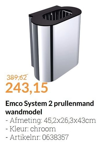 Promoties Emco system 2 prullenmand wandmodel - Emco - Geldig van 01/01/2017 tot 31/01/2017 bij Sanitairwinkel