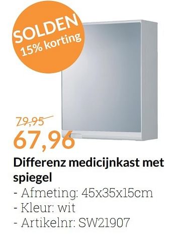 Promoties Differenz medicijnkast met spiegel - DIFFERENZ - Geldig van 01/01/2017 tot 31/01/2017 bij Sanitairwinkel