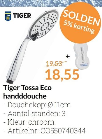 Promoties Tiger tossa eco handddouche - Tiger - Geldig van 01/01/2017 tot 31/01/2017 bij Sanitairwinkel