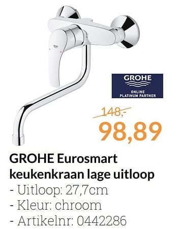 Promoties Grohe eurosmart keukenkraan lage uitloop - Grohe - Geldig van 01/01/2017 tot 31/01/2017 bij Sanitairwinkel