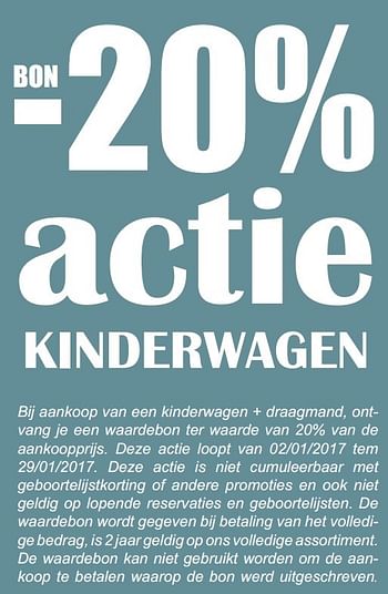 Promoties Bon-20% actie kinderwagen - Huismerk - Multi Bazar - Geldig van 02/01/2017 tot 31/01/2017 bij Multi Bazar