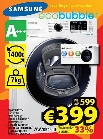 Promoties Samsung lave-linge - wasmachine ww70k4510 - Samsung - Geldig van 02/01/2017 tot 31/01/2017 bij ElectroStock