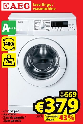 Promoties Aeg lave-linge - wasmachine l6470fl - AEG - Geldig van 02/01/2017 tot 31/01/2017 bij ElectroStock