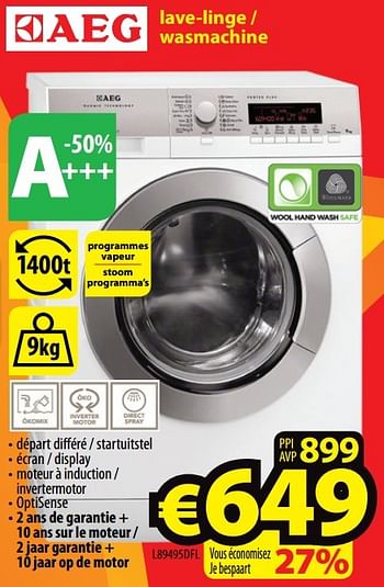Promoties Aeg lave-linge - wasmachine l89495dfl - AEG - Geldig van 02/01/2017 tot 31/01/2017 bij ElectroStock