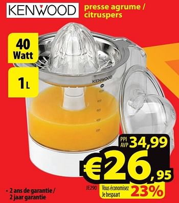 Promoties Kenwood presse agrume - citruspers je290 - Kenwood - Geldig van 02/01/2017 tot 31/01/2017 bij ElectroStock