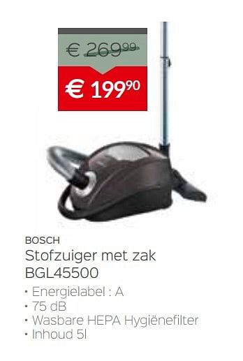 Promoties Bosch stofzuiger met zak bgl45500 - Bosch - Geldig van 03/01/2017 tot 31/01/2017 bij Selexion