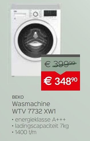 Promoties Beko wasmachine wtv 7732 xw1 - Beko - Geldig van 03/01/2017 tot 31/01/2017 bij Selexion