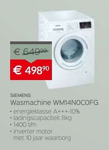 Promoties Siemens wasmachine wm14n0c0fg - Siemens - Geldig van 03/01/2017 tot 31/01/2017 bij Selexion