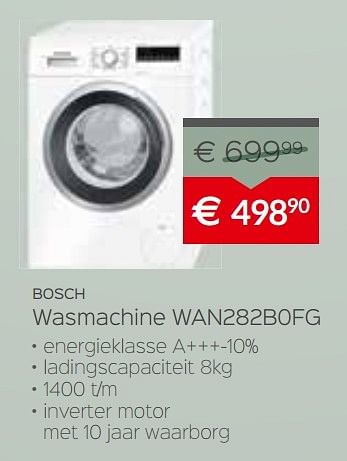 Promoties Bosch wasmachine wan282b0fg - Bosch - Geldig van 03/01/2017 tot 31/01/2017 bij Selexion