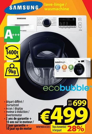 Promotions Samsung lave-linge - wasmachine ww90k44305 - Samsung - Valide de 02/01/2017 à 31/01/2017 chez ElectroStock