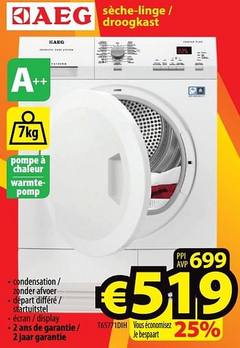 Promotions Aeg sèche-linge - droogkast t65771dih - AEG - Valide de 02/01/2017 à 31/01/2017 chez ElectroStock