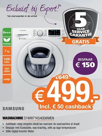 Promoties Samsung wasmachine s1ww71k5400wwen - Samsung - Geldig van 02/01/2017 tot 31/01/2017 bij Expert