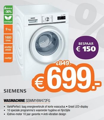Promoties Siemens wasmachine sswm16w472fg - Siemens - Geldig van 02/01/2017 tot 31/01/2017 bij Expert