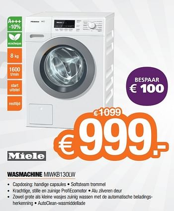 Promoties Miele wasmachine miwkb130lw - Miele - Geldig van 02/01/2017 tot 31/01/2017 bij Expert