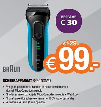 Promoties Braun scheerapparaat bp3040swd - Braun - Geldig van 02/01/2017 tot 31/01/2017 bij Expert