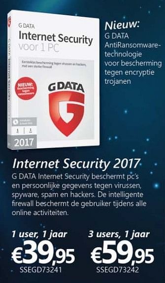 Promoties G data internet security 2017 - G Data - Geldig van 19/12/2016 tot 23/01/2017 bij Compudeals