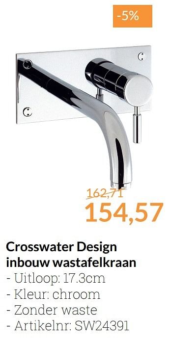 Promoties Crosswater design inbouw wastafelkraan - Crosswater - Geldig van 01/02/2017 tot 28/02/2017 bij Sanitairwinkel