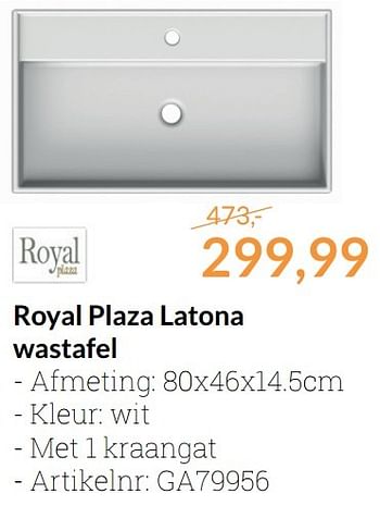 Promoties Royal plaza latona wastafel - Royal Plaza - Geldig van 01/02/2017 tot 28/02/2017 bij Sanitairwinkel