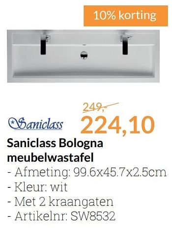 Promoties Saniclass bologna meubelwastafel - Saniclass - Geldig van 01/02/2017 tot 28/02/2017 bij Sanitairwinkel