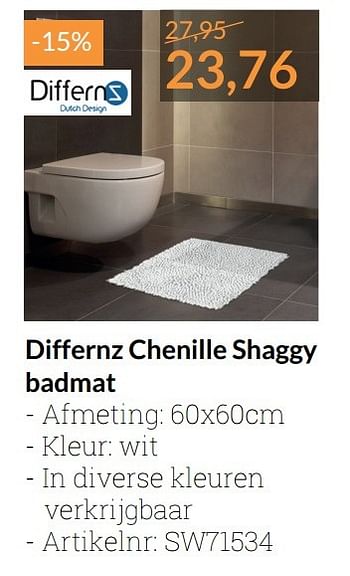 Promoties Differnz chenille shaggy badmat - Differnz - Geldig van 01/02/2017 tot 28/02/2017 bij Sanitairwinkel