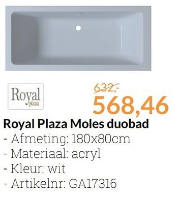 Promoties Royal plaza moles duobad - Royal Plaza - Geldig van 01/02/2017 tot 28/02/2017 bij Sanitairwinkel