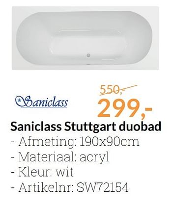 Promoties Saniclass stuttgart duobad - Saniclass - Geldig van 01/02/2017 tot 28/02/2017 bij Sanitairwinkel