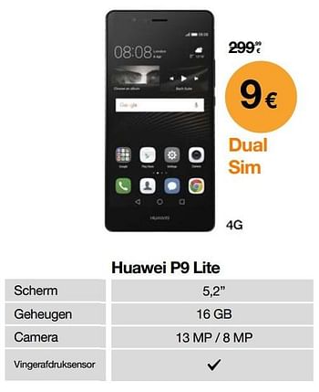 Promoties Huawei p9 lite - Huawei - Geldig van 16/01/2017 tot 31/01/2017 bij Orange