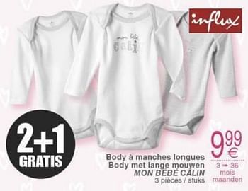 Influx Body A Manches Longues Body Met Lange Mouwen Mon Bebe Calin En Promotion Chez Cora