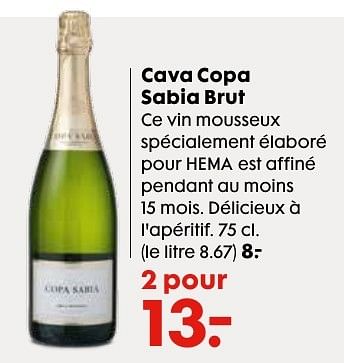 Promotions Cava copa sabia brut - Mousseux - Valide de 01/02/2017 à 21/02/2017 chez Hema
