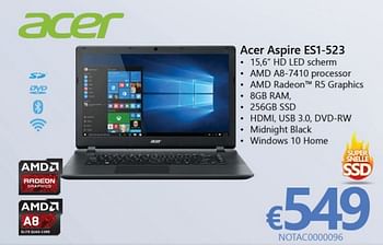Promoties Acer notebooks aspire es1-523 - Acer - Geldig van 30/01/2017 tot 28/02/2017 bij Compudeals