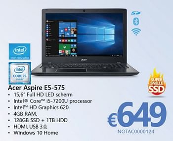 Promoties Acer notebooks aspire e5-575 - Acer - Geldig van 30/01/2017 tot 28/02/2017 bij Compudeals