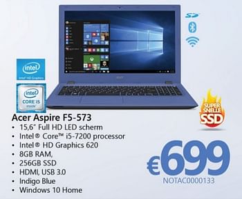 Promoties Acer notebooks aspire f5-573 - Acer - Geldig van 30/01/2017 tot 28/02/2017 bij Compudeals