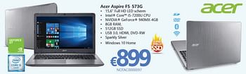 Promoties Acer notebooks aspire f5-573g - Acer - Geldig van 30/01/2017 tot 28/02/2017 bij Compudeals