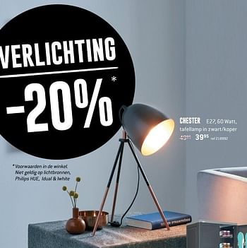 Promoties Chester  tafellamp in zwart/koper - Huismerk - Free Time - Geldig van 30/01/2017 tot 26/02/2017 bij Freetime