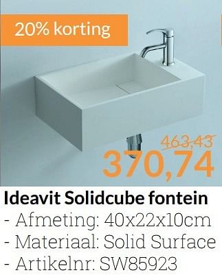 Promoties Ideavit solidcube fontein - Ideavit - Geldig van 01/03/2017 tot 31/03/2017 bij Sanitairwinkel