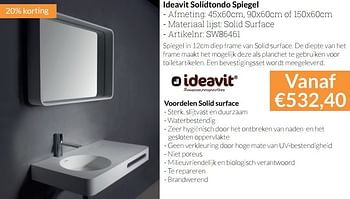 Promoties Ideavit solidtondo spiegel - Ideavit - Geldig van 01/03/2017 tot 31/03/2017 bij Sanitairwinkel